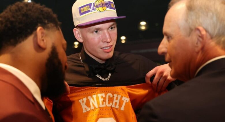 Dalton Knecht Pictured Talking To His Representatives After He Was Drafted By The Lakers