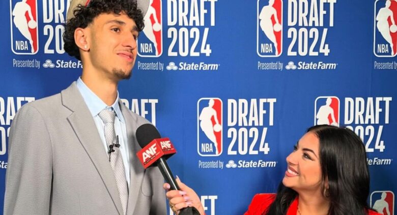 Zaccharie Risacher Being Interviewed After He Was Drafted As The First Overall Pick In The 2024 NBA Draft